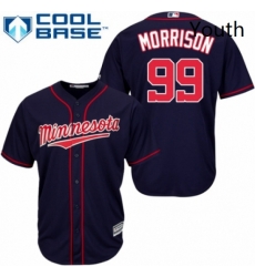 Youth Majestic Minnesota Twins 99 Logan Morrison Replica Navy Blue Alternate Road Cool Base MLB Jersey 