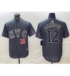 Men New York Mets 12 Francisco Lindor Graphite 2024 City Connect Limited Stitched Baseball Jersey 7