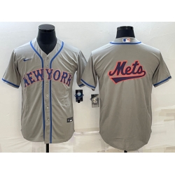 Men New York Mets Gray Team Big Logo Cool Base Stitched Baseball Jersey