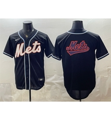 Men New York Mets Team Big Logo 2026 Fashion Replica Black Out Stitched Baseball Jersey