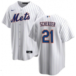 Men Nike New York Mets #21 Max Scherzer White Strips MLB Jersey