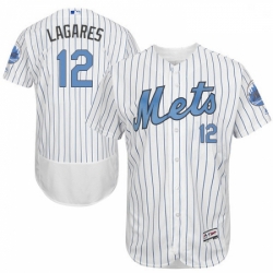 Mens Majestic New York Mets 12 Juan Lagares Authentic White 2016 Fathers Day Fashion Flex Base MLB Jersey