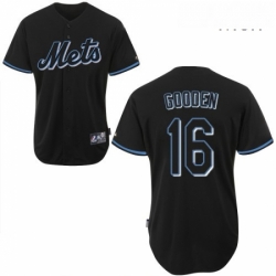 Mens Majestic New York Mets 16 Dwight Gooden Authentic Black Fashion MLB Jersey