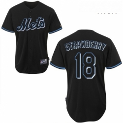 Mens Majestic New York Mets 18 Darryl Strawberry Replica Black Fashion MLB Jersey