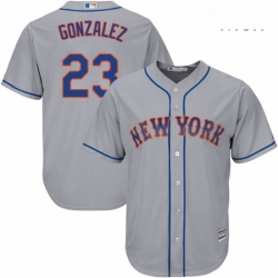 Mens Majestic New York Mets 23 Adrian Gonzalez Replica Grey Road Cool Base MLB Jersey 