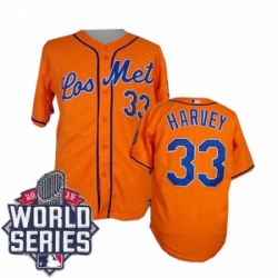 Mens Majestic New York Mets 33 Matt Harvey Authentic Orange Los Mets Cool Base 2015 World Series MLB Jersey