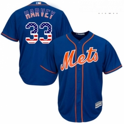 Mens Majestic New York Mets 33 Matt Harvey Replica Royal Blue USA Flag Fashion MLB Jersey