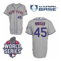 Mens Majestic New York Mets 45 Zack Wheeler Authentic Grey Road Cool Base 2015 World Series MLB Jersey