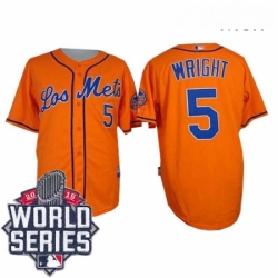 Mens Majestic New York Mets 5 David Wright Authentic Orange Los Mets Cool Base 2015 World Series MLB Jersey