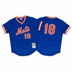 Mens Mitchell and Ness 1986 New York Mets 18 Darryl Strawberry Authentic Royal Blue Throwback MLB Jersey