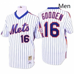 Mens Mitchell and Ness New York Mets 16 Dwight Gooden Authentic WhiteBlue Strip Throwback MLB Jersey