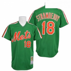 Mens Mitchell and Ness New York Mets 18 Darryl Strawberry Replica Green Throwback MLB Jersey