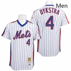 Mens Mitchell and Ness New York Mets 4 Lenny Dykstra Authentic WhiteBlue Strip Throwback MLB Jersey