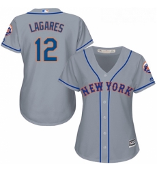 Womens Majestic New York Mets 12 Juan Lagares Authentic Grey Road Cool Base MLB Jersey