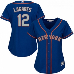 Womens Majestic New York Mets 12 Juan Lagares Replica Royal Blue Alternate Road Cool Base MLB Jersey