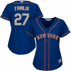 Womens Majestic New York Mets 27 Jeurys Familia Authentic Royal Blue Alternate Road Cool Base MLB Jersey