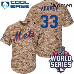 Womens Majestic New York Mets 33 Matt Harvey Authentic Camo 2015 World Series MLB Jersey