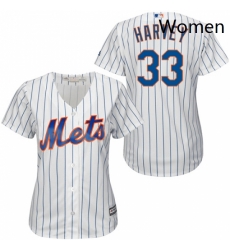 Womens Majestic New York Mets 33 Matt Harvey Replica WhiteBlue Strip MLB Jersey