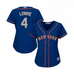 Womens New York Mets 4 Jed Lowrie Authentic Royal Blue Alternate Road Cool Base Baseball Jersey 