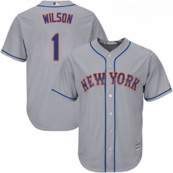 Youth Majestic New York Mets 1 Mookie Wilson Replica Grey Road Cool Base MLB Jersey