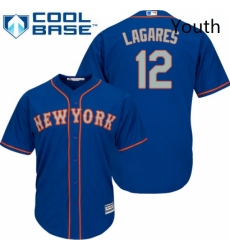 Youth Majestic New York Mets 12 Juan Lagares Authentic Royal Blue Alternate Road Cool Base MLB Jersey