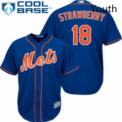 Youth Majestic New York Mets 18 Darryl Strawberry Authentic Royal Blue Alternate Home Cool Base MLB Jersey