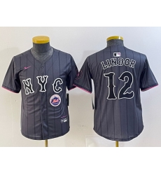 Youth New York Mets 12 Francisco Lindor Graphite 2024 City Connect Limited Stitched Baseball Jersey 12