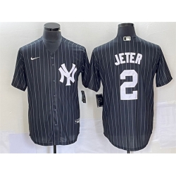 Men New York Yankees 2 Derek Jeter Black Cool Base Stitched Baseball Jersey