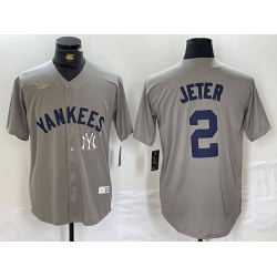 Men New York Yankees 2 Derek Jeter Grey Cool Base Stitched Baseball Jersey 1