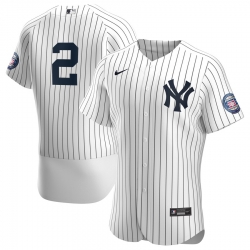 Men New York Yankees 2 Derek Jeter Men Nike White Navy 2020 Hall of Fame Induction Patch Flex Base MLB Jersey