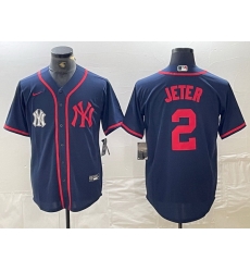 Men New York Yankees 2 Derek Jeter Navy Cool Base Stitched Baseball Jersey 5
