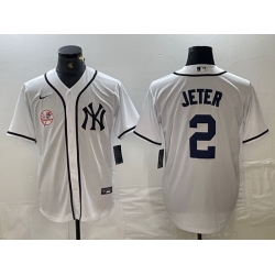 Men New York Yankees 2 Derek Jeter White Cool Base Stitched Baseball Jersey 10