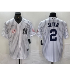 Men New York Yankees 2 Derek Jeter White Cool Base Stitched Baseball Jersey III