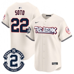 Men New York Yankees 22 Juan Soto Cream The Bronx Graffiti V2 Vapor Limited Stitched Baseball Jersey