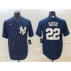 Men New York Yankees 22 Juan Soto Navy Cool Base Stitched Baseball Jersey 1