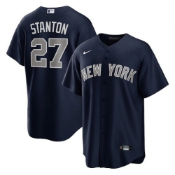 Men New York Yankees 27 Giancarlo Stanton Navy Cool Base Stitched Baseball Jerse