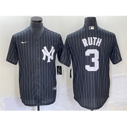 Men New York Yankees 3 Babe Ruth Black Cool Base Stitched Baseball Jersey