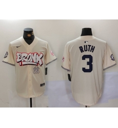 Men New York Yankees 3 Babe Ruth Cream The Bronx Graffiti V2 Vapor Limited Stitched Baseball Jersey 5