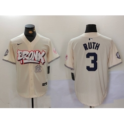 Men New York Yankees 3 Babe Ruth Cream The Bronx Graffiti V2 Vapor Limited Stitched Baseball Jersey 5