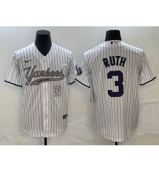 Men New York Yankees 3 Babe Ruth White With Patch Cool Base Stitched Baseball Jersey