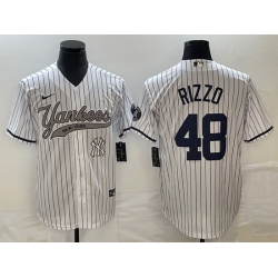 Men New York Yankees 48 Anthony Rizzo White With Patch Cool Base Stitched Baseball Jersey