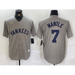 Men New York Yankees 7 Mickey Mantle Grey Cool Base Stitched Baseball Jersey
