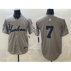 Men New York Yankees  7 Mickey Mantle Grey With Patch Limited Stitched Baseball Jersey