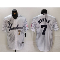 Men New York Yankees 7 Mickey Mantle White Cool Base Stitched Baseball Jersey 4
