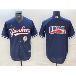 Men New York Yankees Big LOGO Navy Cool Base Stitched Baseball Jersey 10