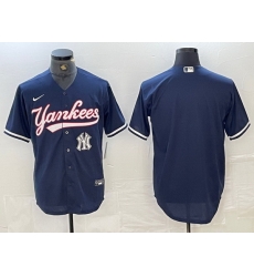 Men New York Yankees Big LOGO Navy Cool Base Stitched Baseball Jersey 12