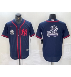 Men New York Yankees Big LOGO Navy Cool Base Stitched Baseball Jersey 22