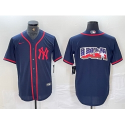 Men New York Yankees Big LOGO Navy Cool Base Stitched Baseball Jersey 24