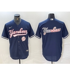 Men New York Yankees Big LOGO Navy Cool Base Stitched Baseball Jersey 9