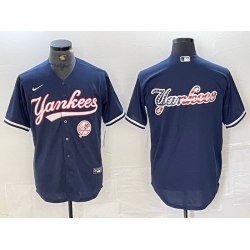 Men New York Yankees Big LOGO Navy Cool Base Stitched Baseball Jersey 9